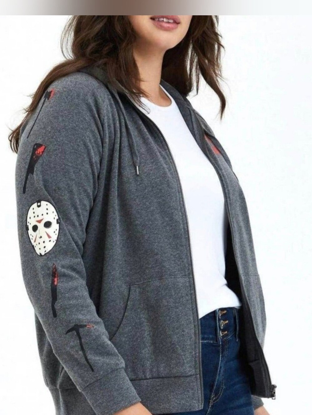 Torrid Friday The 13th Gray Jason Voorhees Horror Zip Up Hoodie Size 1 - XL